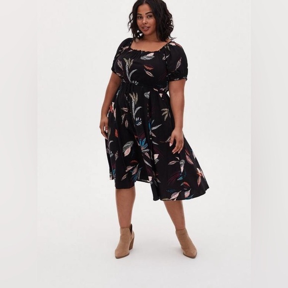 Torrid Midi Challis Puff Sleeve Dress Size 3 - Picture 1 of 7